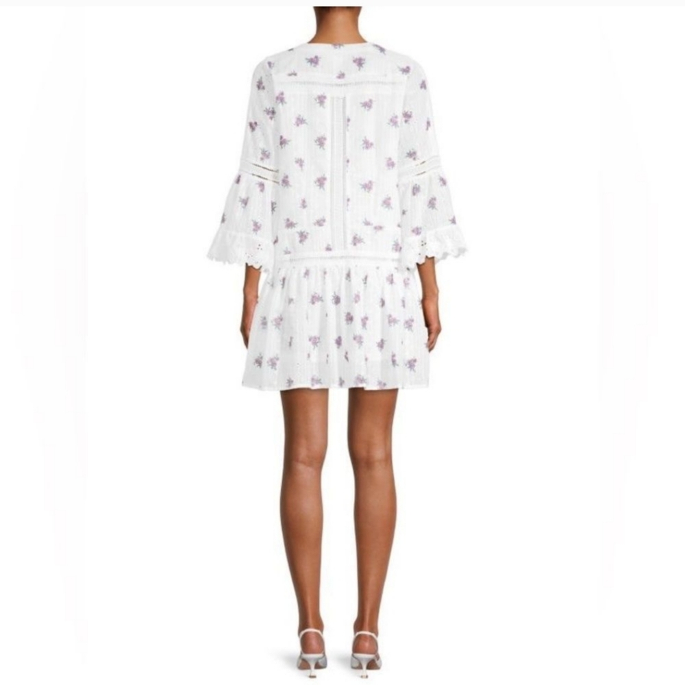 Allison New York White&Purple Embroidered Drop-Waist Mini Dress Size M Feminine - Picture 3 of 16